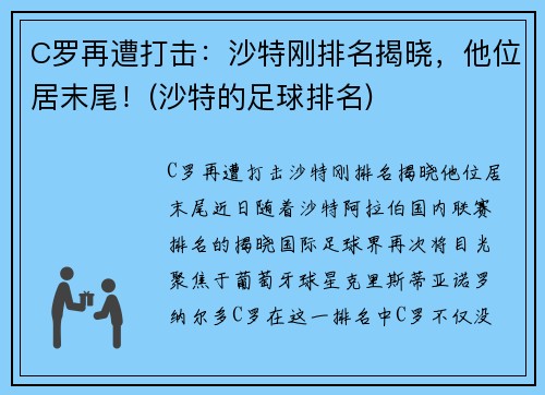 C罗再遭打击：沙特刚排名揭晓，他位居末尾！(沙特的足球排名)