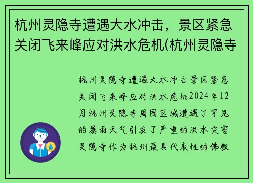 杭州灵隐寺遭遇大水冲击，景区紧急关闭飞来峰应对洪水危机(杭州灵隐寺飞来峰最经典诗词)