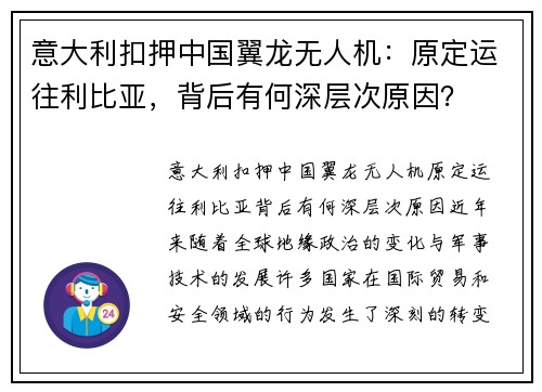 意大利扣押中国翼龙无人机：原定运往利比亚，背后有何深层次原因？