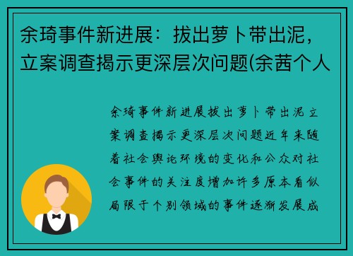 余琦事件新进展：拔出萝卜带出泥，立案调查揭示更深层次问题(余茜个人资料)