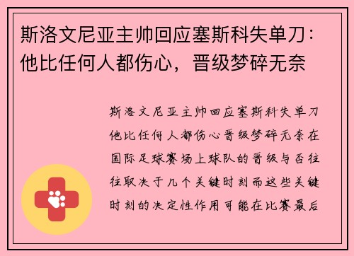 斯洛文尼亚主帅回应塞斯科失单刀：他比任何人都伤心，晋级梦碎无奈