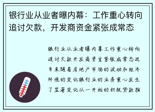银行业从业者曝内幕：工作重心转向追讨欠款，开发商资金紧张成常态